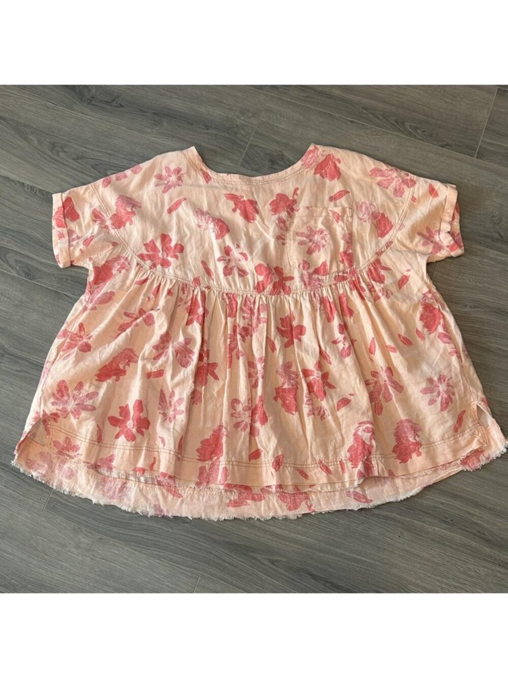 We The Free Shirt Womens L Moon City Pink Floral Linen Blend Tunic Top Oversized